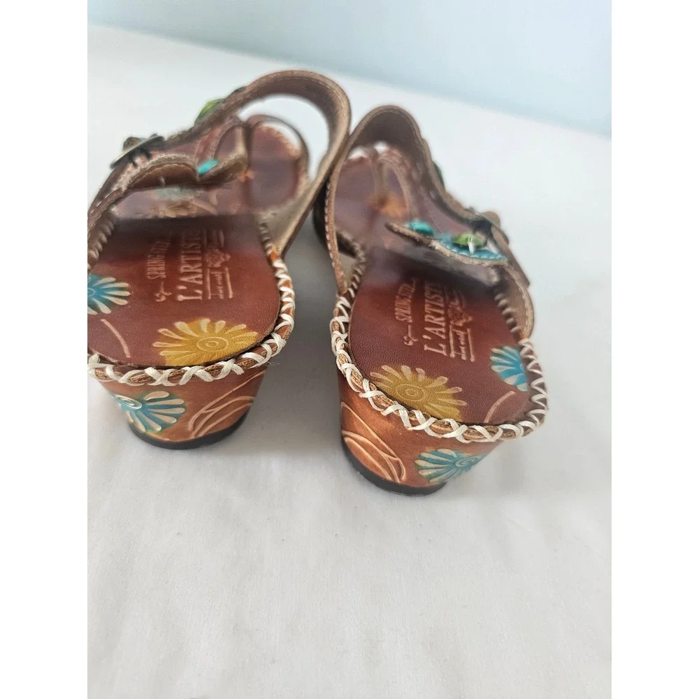 Western L'Artiste Spring Step Santorini Leather Sandals Women 35 Brown Turquoise